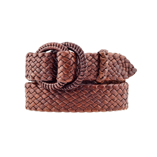 Saddler- Kangaroo Plaited Ladies Leather Ring Belt - 32mm (1 17/64") Wide