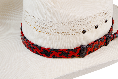 Sydney - Kangaroo Leather Hat Band - 8 Plait Flat Leather Red/Black