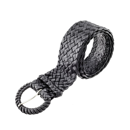 BLack Ladies Waratah belt, 43mm wide, statement piece. 12 strands of Kangaroo Leather in Brisbane. Perfect for jeans, durable for any occasion. Available Black, Tan.