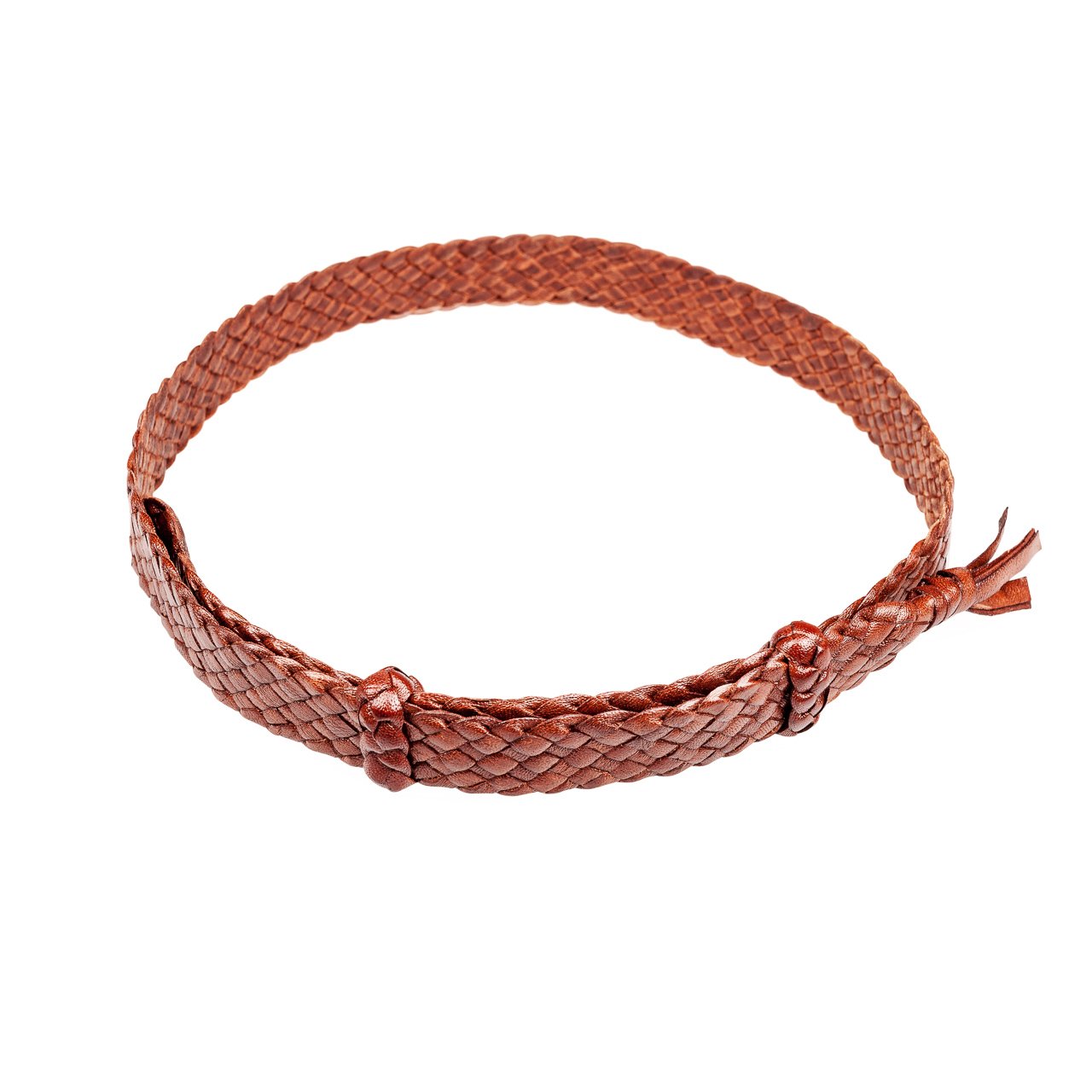 8 Strands Genuine Australian Kangaroo Leather Hat band. Tan colour on white background.