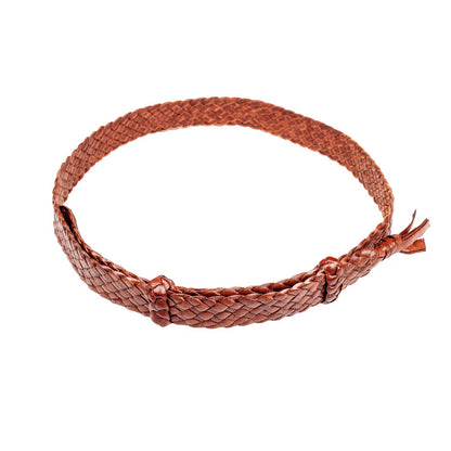8 Strands Genuine Australian Kangaroo Leather Hat band. Tan colour on white background.